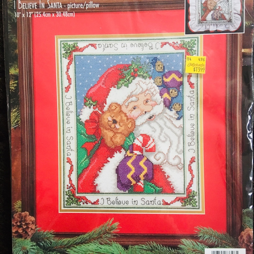 New cross stitch pillow kit- I believe in Santa